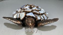 Figurine de Tortue de Mer en Cuivre avec Coquille en Agate Bleue Unique 9