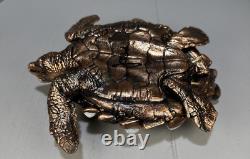 Figurine de Tortue de Mer en Cuivre avec Coquille en Agate Bleue Unique 9