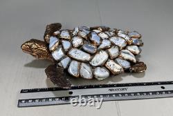 Figurine de Tortue de Mer en Cuivre avec Coquille en Agate Bleue Unique 9