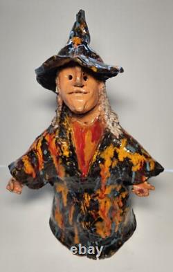 Figurine de sorcière en poterie artisanale vintage, pièce unique