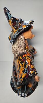 Figurine de sorcière en poterie artisanale vintage, pièce unique