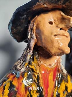 Figurine de sorcière en poterie artisanale vintage, pièce unique