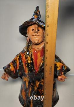 Figurine de sorcière en poterie artisanale vintage, pièce unique