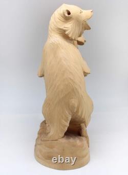Figurine en bois sculptée de deux petits ours uniques avec un poisson 11,5 Nature Woo