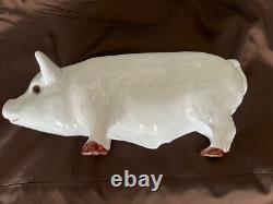 Figurine en céramique émaillée de grand cochon vintage, très rare et unique, provenant de Bavent, France