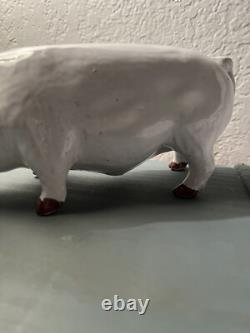 Figurine en céramique émaillée de grand cochon vintage, très rare et unique, provenant de Bavent, France