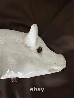 Figurine en céramique émaillée de grand cochon vintage, très rare et unique, provenant de Bavent, France