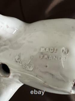 Figurine en porcelaine émaillée de cochon grande, vintage, très rare et unique, provenant de Bavent, France.