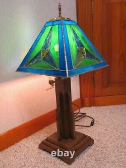 Frank Lloyd Wright Style De Mission Verre Teinté Lampe De Table/de Bureau Un D'un Genre