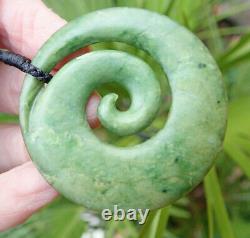 Grand Nz Pounamu Greenstone Fleur De Néphrite Jade Maori Spiral Koru