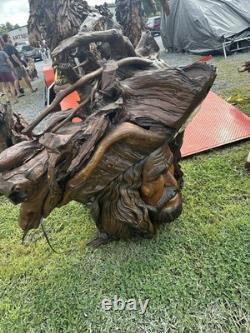 Grand Tête de Pirate en Teck Sculptée à la Main, Pièce Absolument Éblouissante et Unique