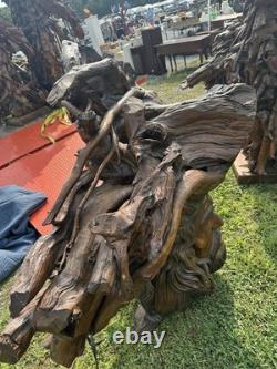 Grand Tête de Pirate en Teck Sculptée à la Main, Pièce Absolument Éblouissante et Unique