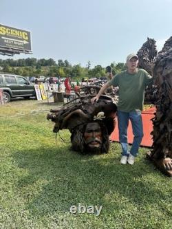 Grand Tête de Pirate en Teck Sculptée à la Main, Pièce Absolument Éblouissante et Unique