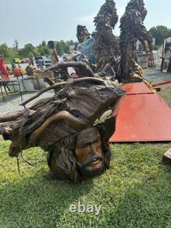 Grand Tête de Pirate en Teck Sculptée à la Main, Pièce Absolument Éblouissante et Unique