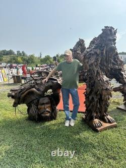 Grand Tête de Pirate en Teck Sculptée à la Main, Pièce Absolument Éblouissante et Unique