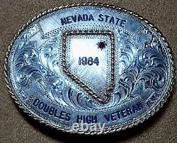 Grande boucle de ceinture en plaqué argent pour trophée de haut vétéran 1984 du Nevada Vintage