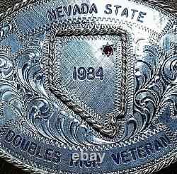 Grande boucle de ceinture en plaqué argent pour trophée de haut vétéran 1984 du Nevada Vintage
