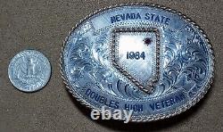 Grande boucle de ceinture en plaqué argent pour trophée de haut vétéran 1984 du Nevada Vintage
