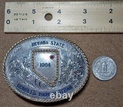 Grande boucle de ceinture en plaqué argent pour trophée de haut vétéran 1984 du Nevada Vintage