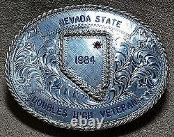 Grande boucle de ceinture en plaqué argent pour trophée de haut vétéran 1984 du Nevada Vintage