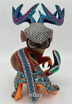 HIBOU/ CERF/ POISSON - Un alebrije en bois sculpté à la main, unique en son genre, de Oaxaca, Mexique