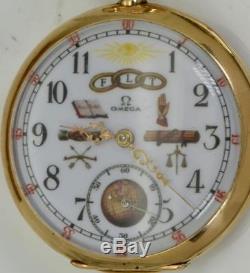 Hou La La! Montre Maçonnique En Or 14k Et Émail Omega Chronometer Unique En Son Genre. Albert Pike