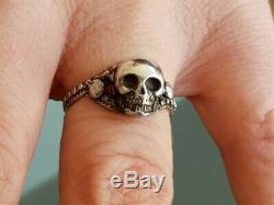 Hou La La! Rare Un D'un Genre Antique Vintage Allemand Memento Mori Skull Silver Ring