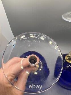 Impressionnants Paire de Gobelets à Vin en Verre Soufflé à la Main, Bleu Cobalt, Signés et Uniques