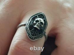 Incroyable Rare One Of A Kind Antique Memento Mori Skull Filigrane Silver Ring