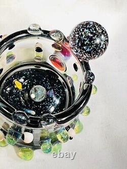 Incroyable cendrier en verre soufflé à la main Galaxy ! Unique en son genre. Opales. Par Ryan Messner
