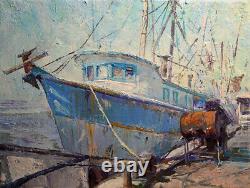 Jay Jung Peinture Originale Impressionnisme Collectible Seascape Fishing Boat
