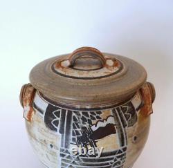 Jim Stewart Pot à couvercle abstrait Unique en son genre Vase en argile Art Mid Century VTG