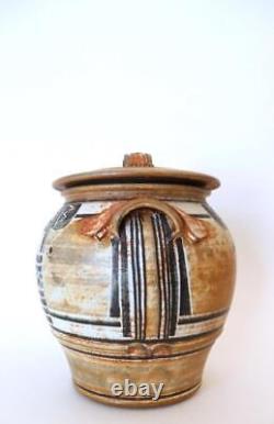 Jim Stewart Pot à couvercle abstrait Unique en son genre Vase en argile Art Mid Century VTG