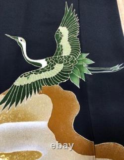Jupe maxi Tomesode noire en soie, taille unique, fabriquée au Japon, unique en son genre