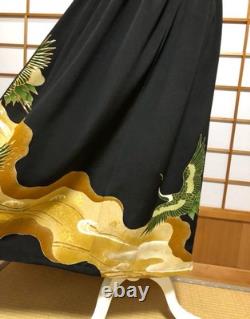 Jupe maxi Tomesode noire en soie, taille unique, fabriquée au Japon, unique en son genre