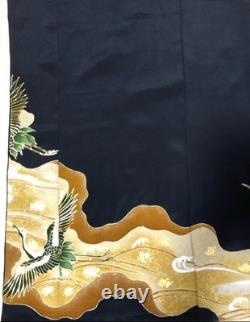 Jupe maxi Tomesode noire en soie, taille unique, fabriquée au Japon, unique en son genre