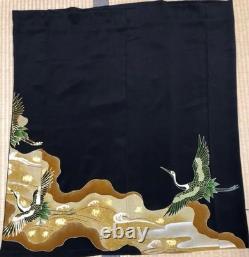 Jupe maxi Tomesode noire en soie, taille unique, fabriquée au Japon, unique en son genre