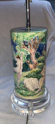 Lampe de table et abat-jour en céramique peints à la main signés par l'artiste Pièce unique 24