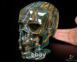 Le Penseur-5.7 Crâne en cristal de pierre de sang sculpté à la main et sculpture squelettique