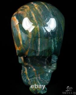 Le Penseur-5.7 Crâne en cristal de pierre de sang sculpté à la main et sculpture squelettique