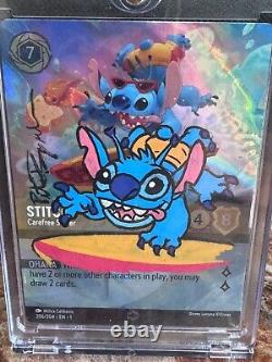 Lorcana ENCHANTED STITCH Surfeur Insouciant DESSIN EN COULEUR COMPLET & DÉDICACÉ