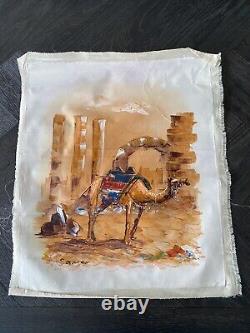 Magnifique chameau Petra Arabie chef-d'œuvre peinture vintage sur toile - Unique en son genre