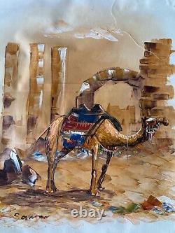 Magnifique chameau Petra Arabie chef-d'œuvre peinture vintage sur toile - Unique en son genre