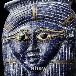 Masque facial Hathor unique en lapis-lazuli pur, détails faits à la main manifestés