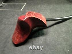 Nouvelle pipe en bruyère burle faite à la main, unique, en forme libre, 8 pouces de long, signée, modèle assis 1