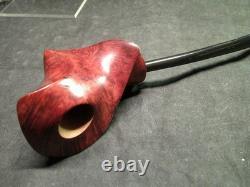 Nouvelle pipe en bruyère burlée faite main, unique en son genre, forme libre, 8 pouces de long, signée, à poser 1