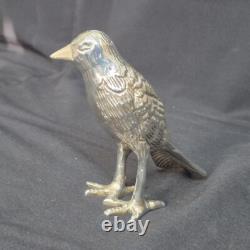 Oiseau corbeau argenté de 3,5 pouces, maquette faite main, pièce unique