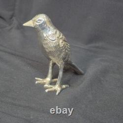 Oiseau corbeau argenté de 3,5 pouces, maquette faite main, pièce unique