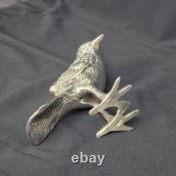 Oiseau corbeau argenté de 3,5 pouces, maquette faite main, pièce unique