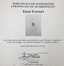 One Of A Kind Enzo Ferrari Signée À La Main Fold Brochure Ouverte Todd Mueller Coa